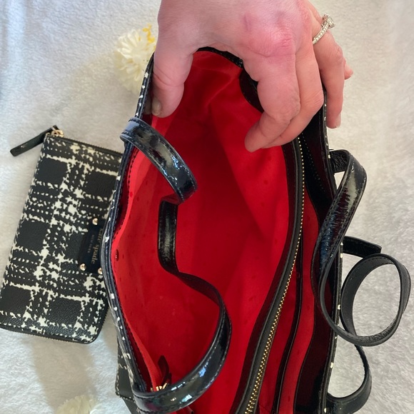 Kate Spade Purse and Matching Wallet Black/White Plaid - Picture 6 of 12